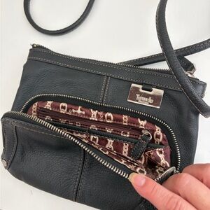 Tignanello Black Leather Crossbody Bag with Silver Accents